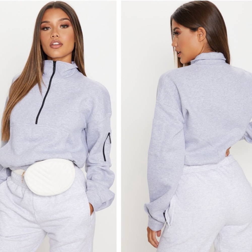 Pretty Little Thing Grey Oversized Zip Up Sweater